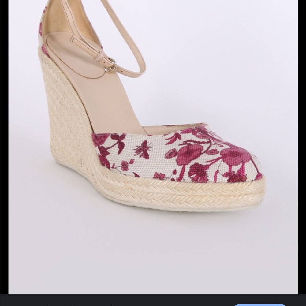 Gucci Flora Canvas Espadrille Wedge Sandals